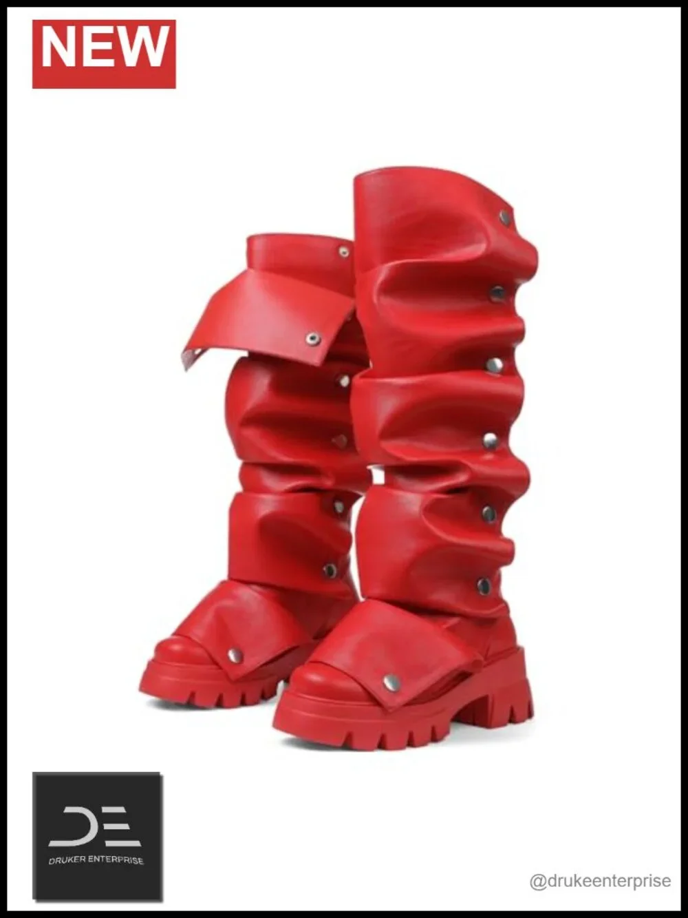 Fold Over Knee High Platform Boots Slouchy Ruched Stacked Heel Round Toe Pull